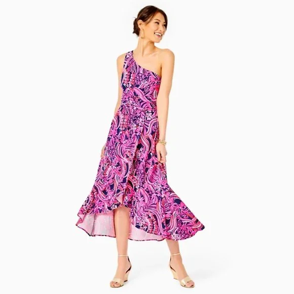 ✨2x HP✨Lilly Pulitzer Monico One-Shoulder Midi Dress NWT - Picture 1 of 11